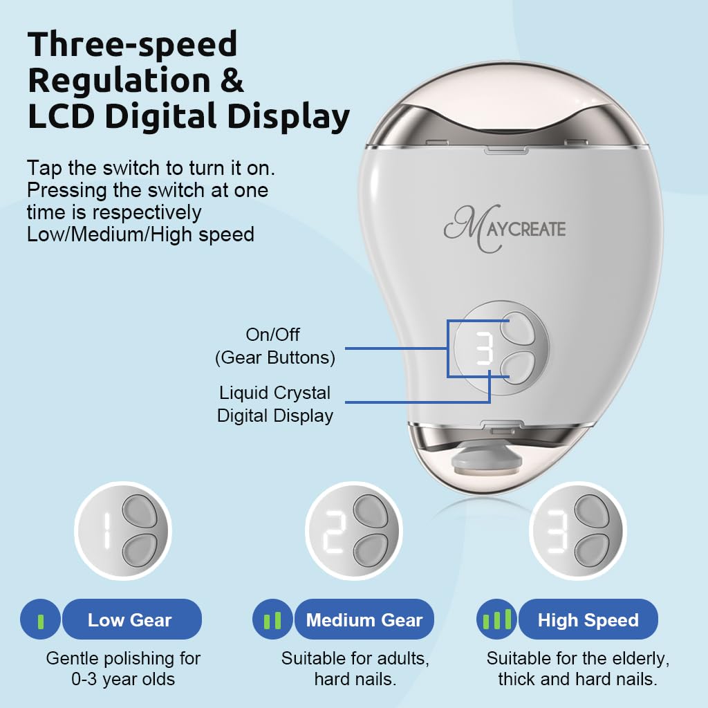MAYCREATE USB Baby Nail Trimmer with LED Light featuring Dual Head 3 Speeds Safe Filer for Kids and Adults