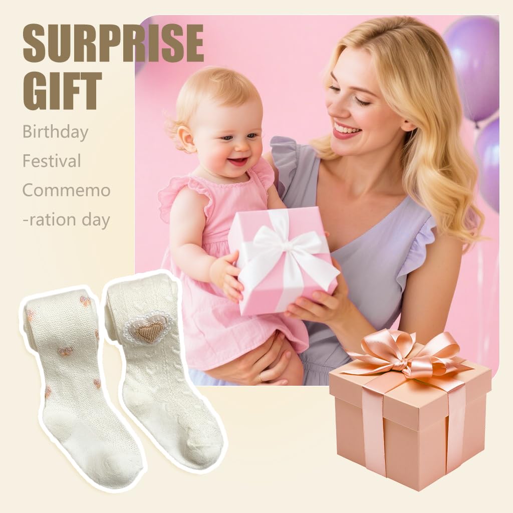 PALAY Cotton Stockings for Girls featuring Heart Jacquard Footed Design 2Pcs 80–95 cm White