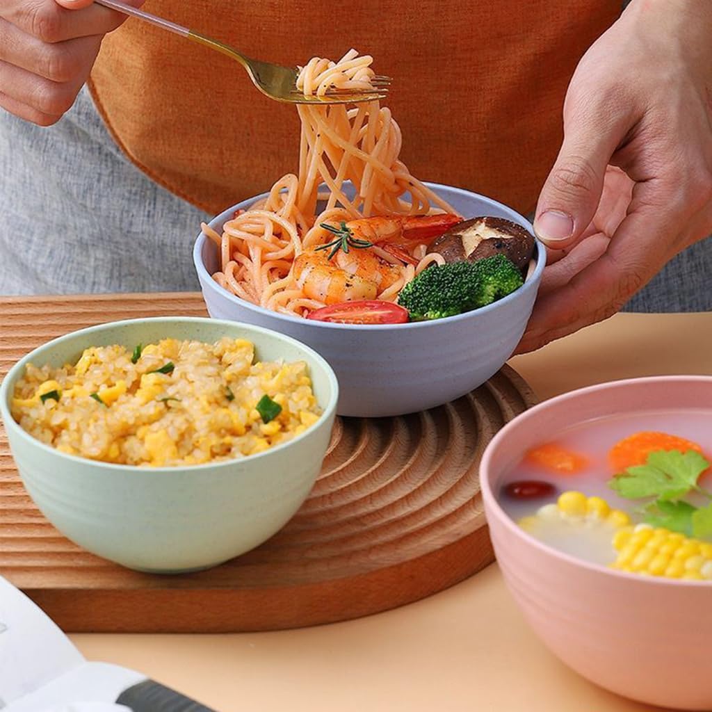 HASTHIP Cereal Bowls Set of 4 for Everyday Dining with 350ml Capacity and Wheat Straw Fiber | BPA-Free Microwave Safe Tableware for Kitchen