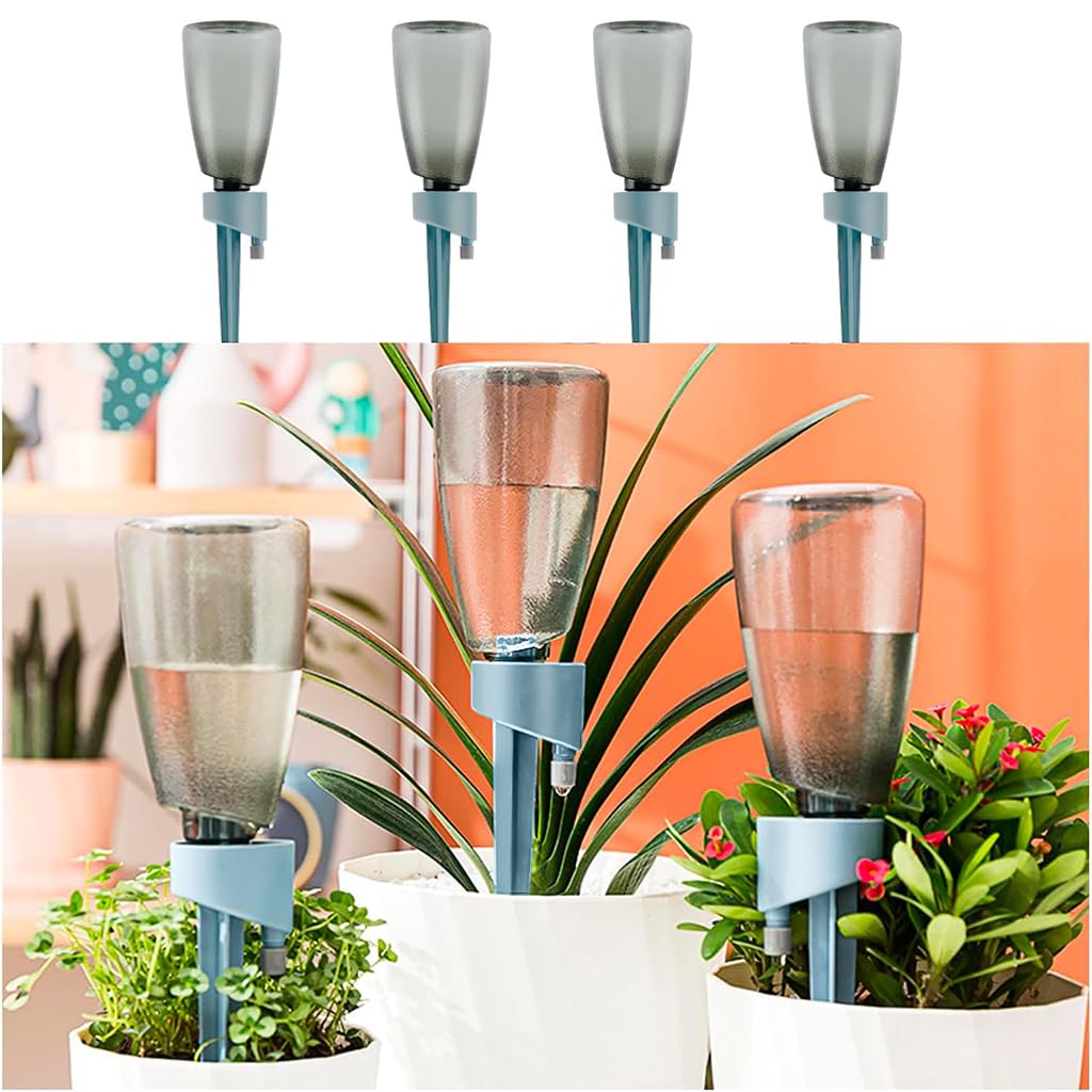 ORTIZA Self Watering Spikes for Indoor and Outdoor Plant Pots 4 Pcs featuring Adjustable Valve