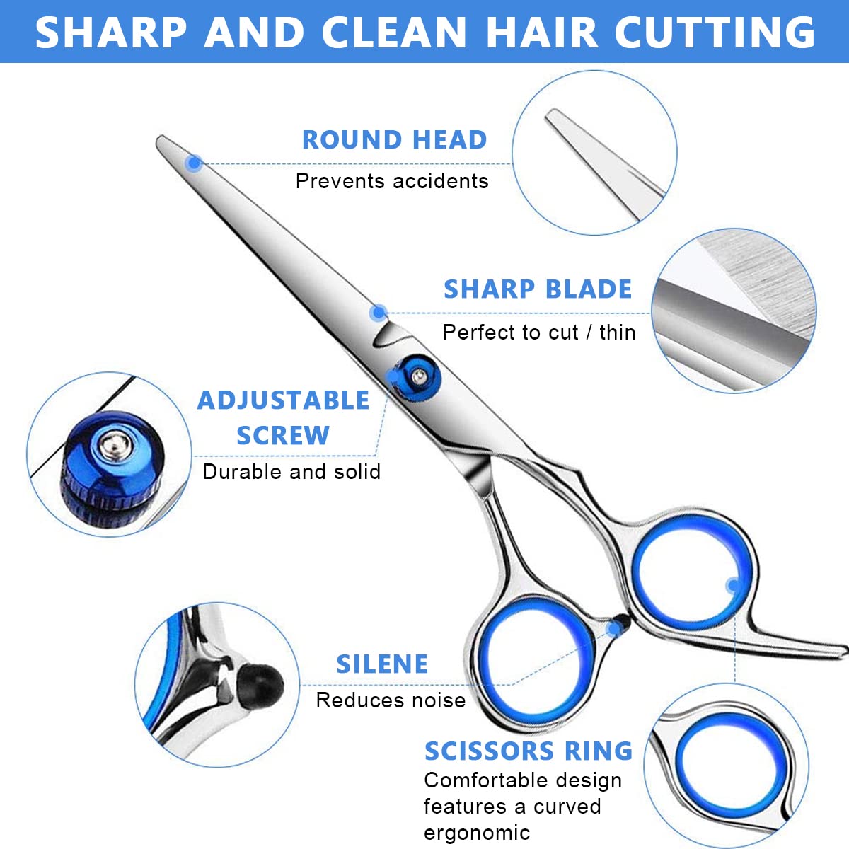 MAYCREATE Hair Cutting Scissors Kit with Adjustable Screw and 3 PCS Stainless Steel Set for Home Use
