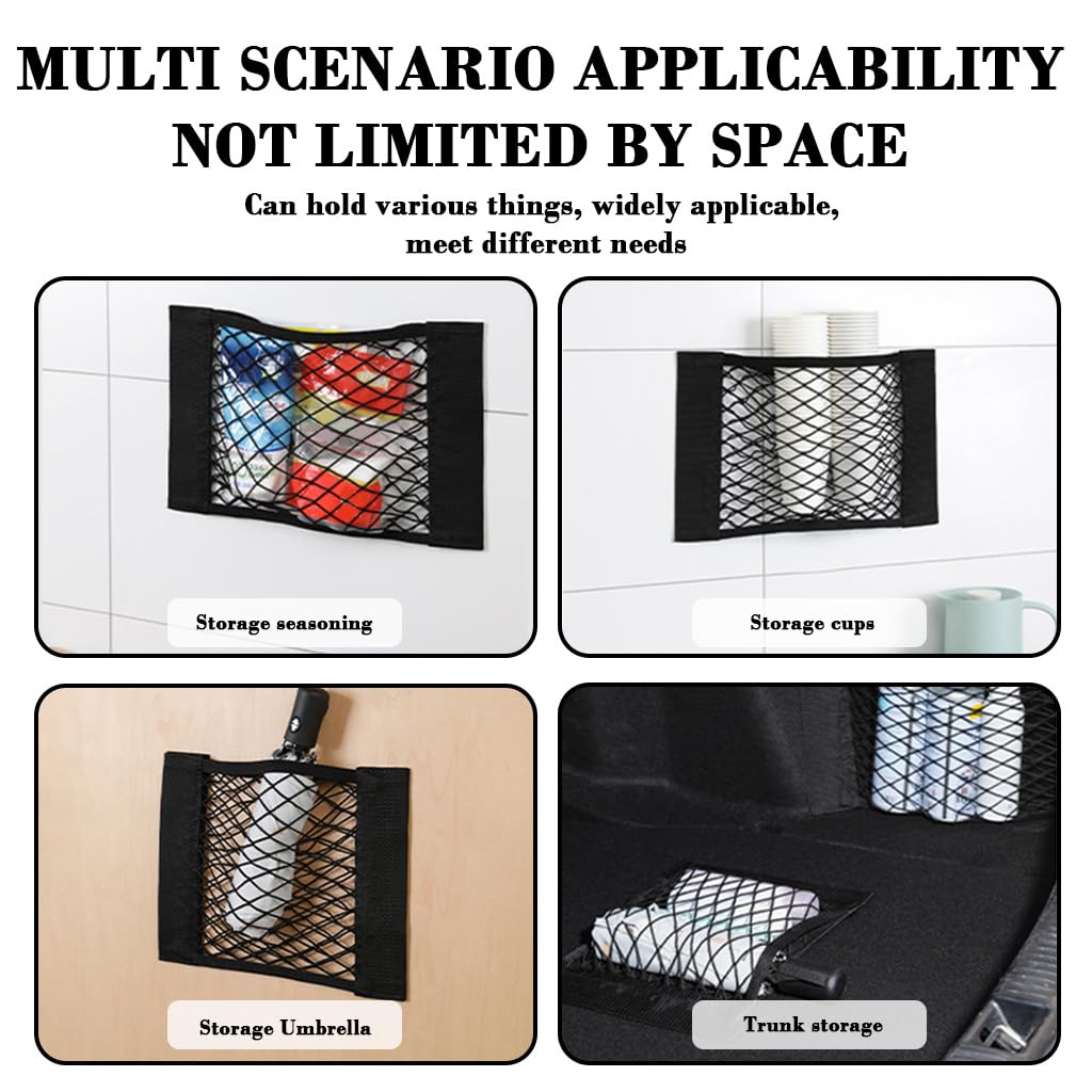 HASTHIP Self Adhesive Storage Nets for Car and Home featuring 25x40cm Stretchy Nylon Mesh | 2 Pack