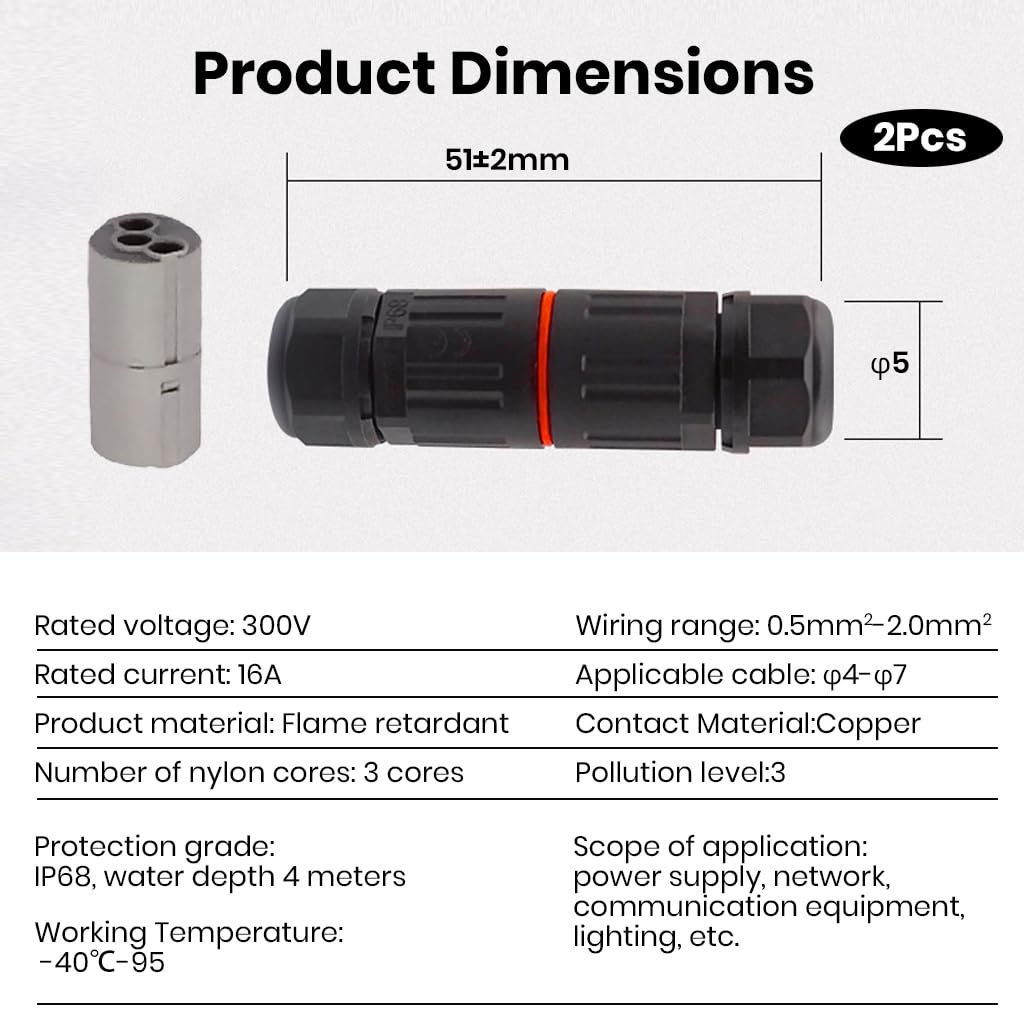 Serplex Electrical 3 Pin Plug Connector for Indoor and Outdoor Use with Flame Retardant Nylon and Brass | Easy Push In Terminal Block 4PCS