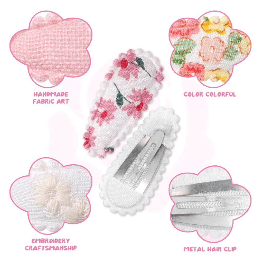PATPAT Girls Hair Clips 20 Pcs 1.5 in Floral Print Metal and Cloth Barrettes for Toddlers | Cute Gift Set