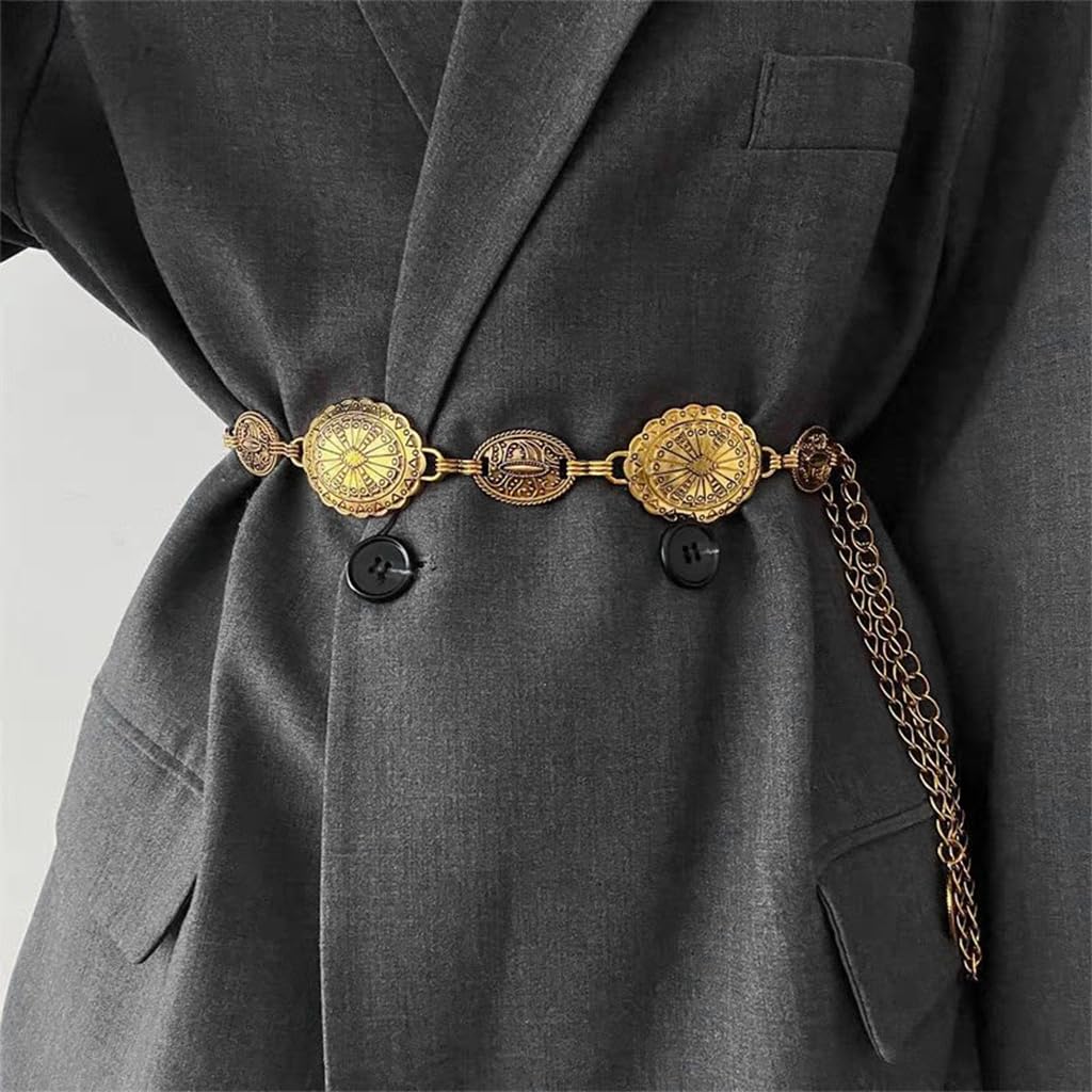 SANNIDHI PALAY Waist Belt for Women featuring Metal Concho Design and Adjustable Fit | 3 PCS Golden Boho Accessory