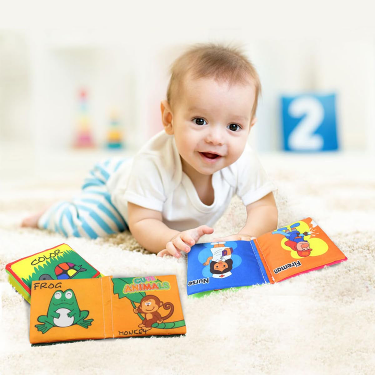 SNOWIE SOFT Baby Cloth Books for Early Learning with 18 Pcs Set and Squeaky Waterproof Pages | Safe Fabric Toys for 0–12 Month Toddlers