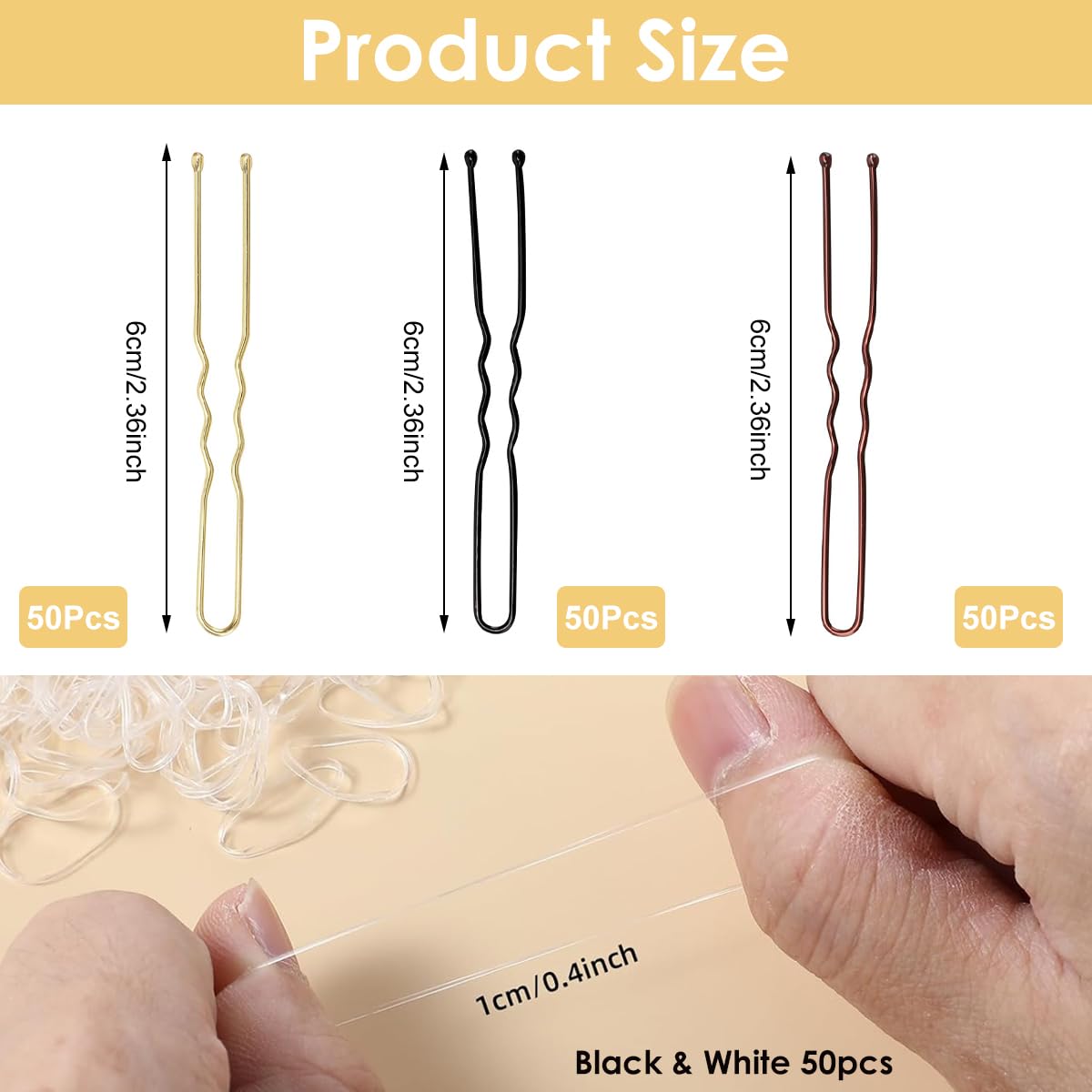 MAYCREATE Hair Pin Kit for Stylish Updos with 150 U Pins & 100 Elastics | Storage Box