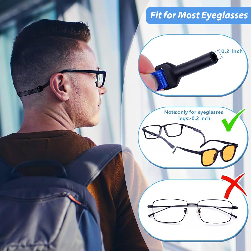 ZIBUYU® Eyeglasses Sport Straps & Temple Tips Set Adjustable Stretchy Nylon Sport Straps Multi Color Eyeglasses Straps Anti-slip Temple Tips Universal Eyeglasses Straps Temple Tips