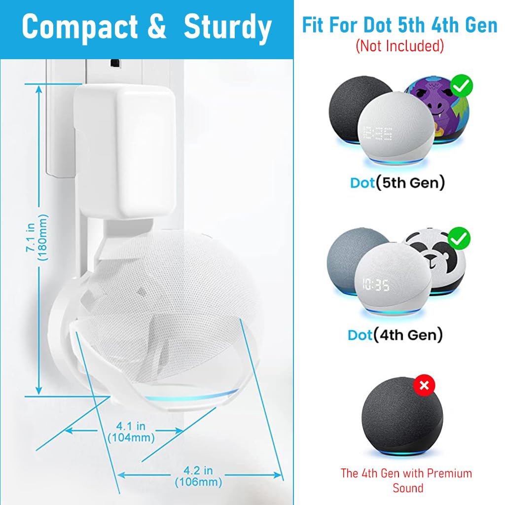 ZORBES Alexa Echo Dot Holder for 4th and 5th Gen featuring Cable Management and 18×10.5×10.5 cm Secure Fit