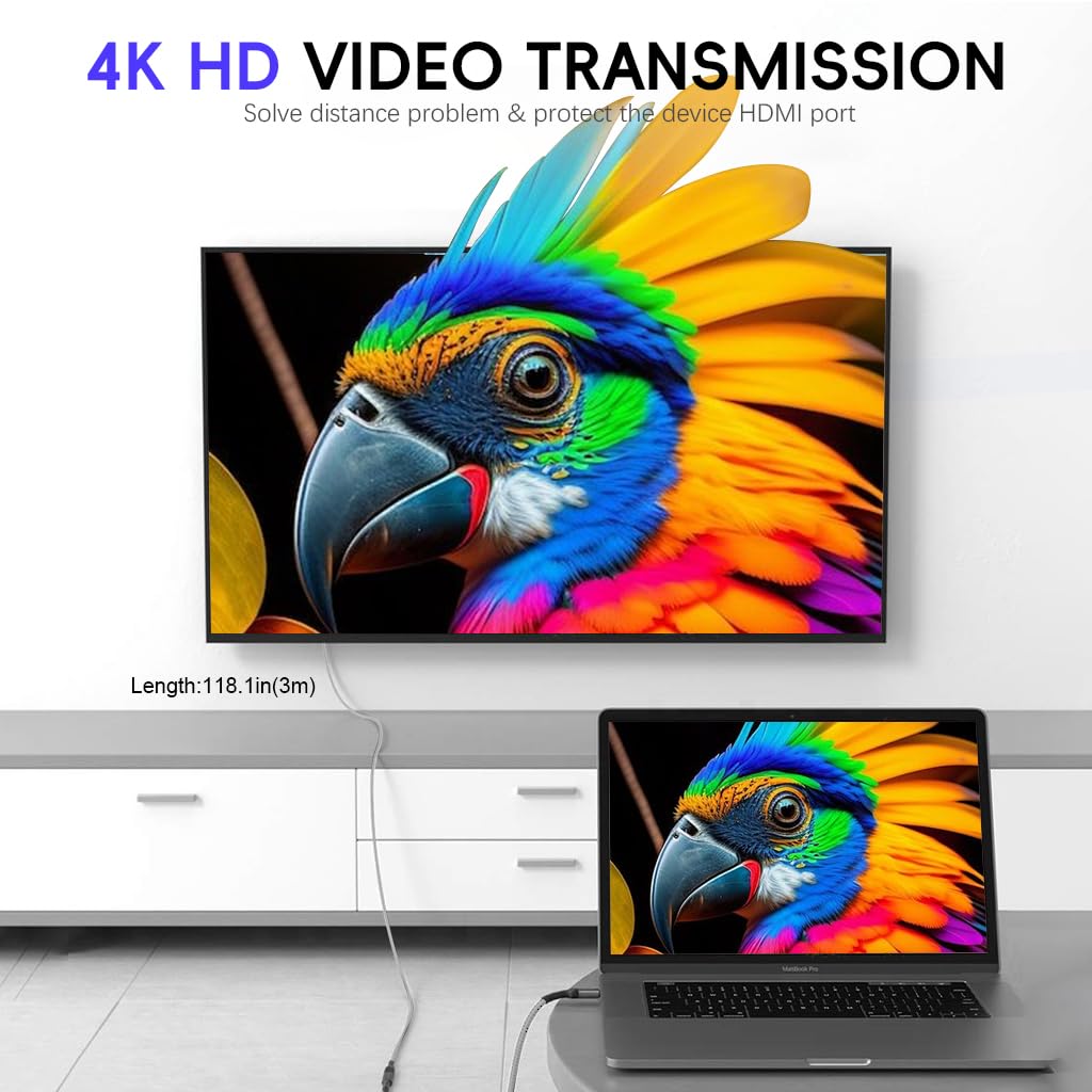 Verilux USB C Extension Cable for Fast Charging and 4K Video | 9.8 ft Nylon Braided Design