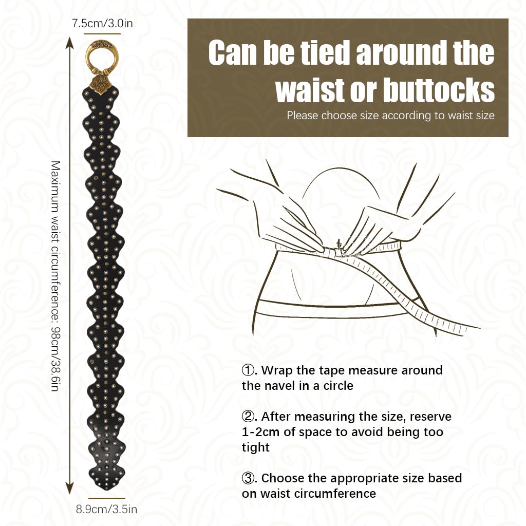 SANNIDHI Belt for Women featuring Antique Embossed Buckle and Studded PU Leather | Vintage Punk Style for Jeans Dresses Skirts