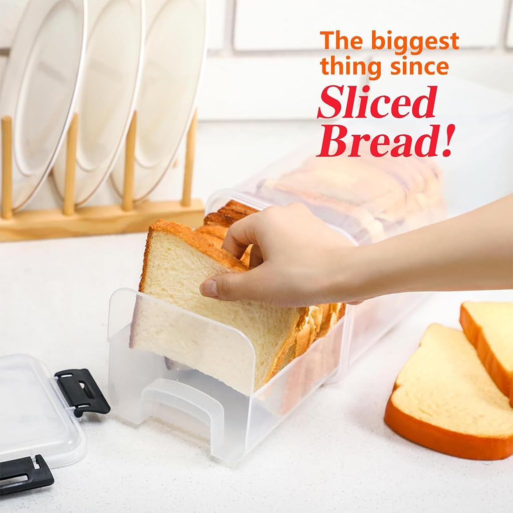 Supvox Sliced Toast Fresh Box with Pull Out Tray and Airtight Lid 34x14x14cm Clear PP | Versatile Kitchen Food Storage