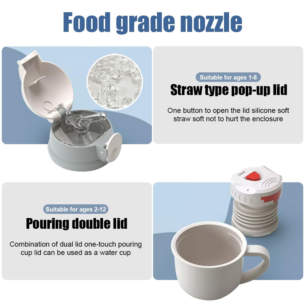 SNOWIE SOFT Water Bottle for Kids with Double Layer Vacuum Insulated Design | 550ml Stainless Steel Dinosaur Flask with Straw and Cup Lid