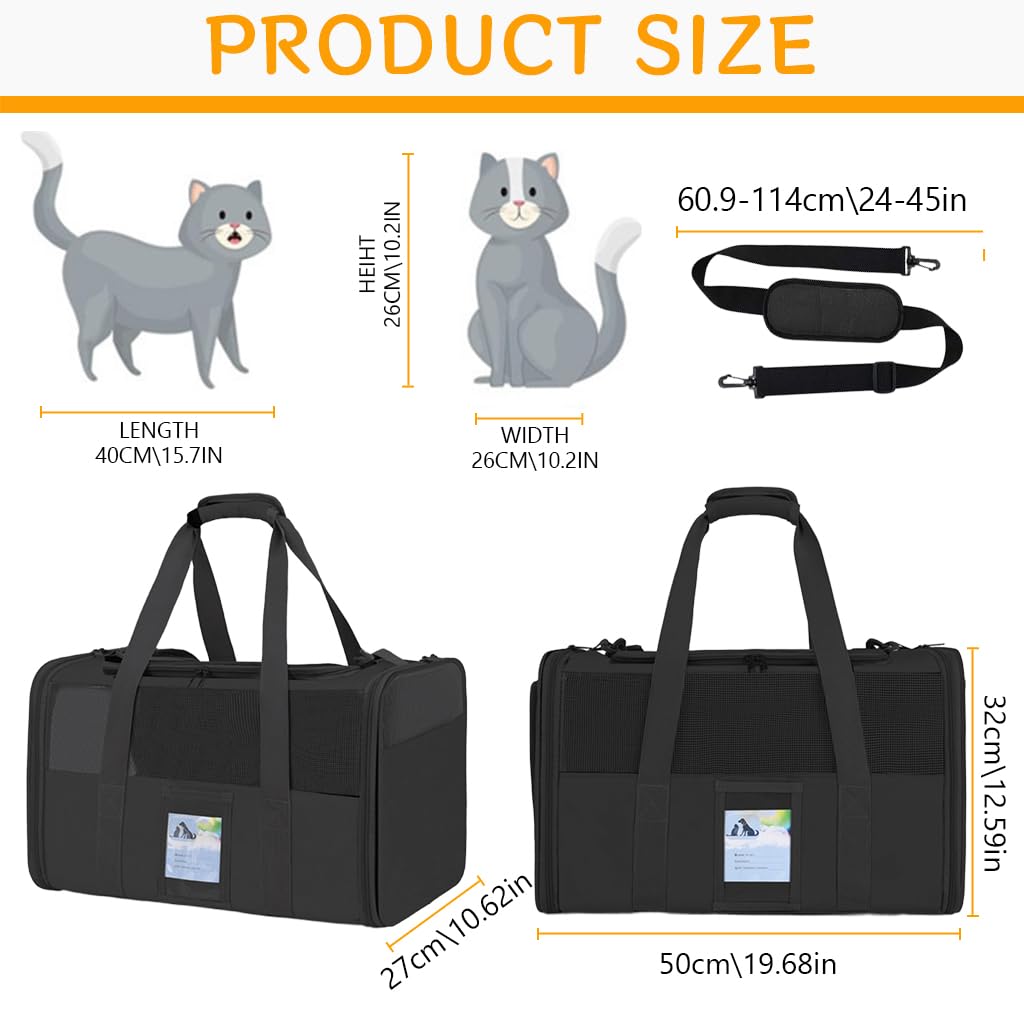 Qpets Cat Carrier Backpack for Travel with Expandable 15×17.3×23.6 in Space | Transparent Window and Breathable Mesh Design