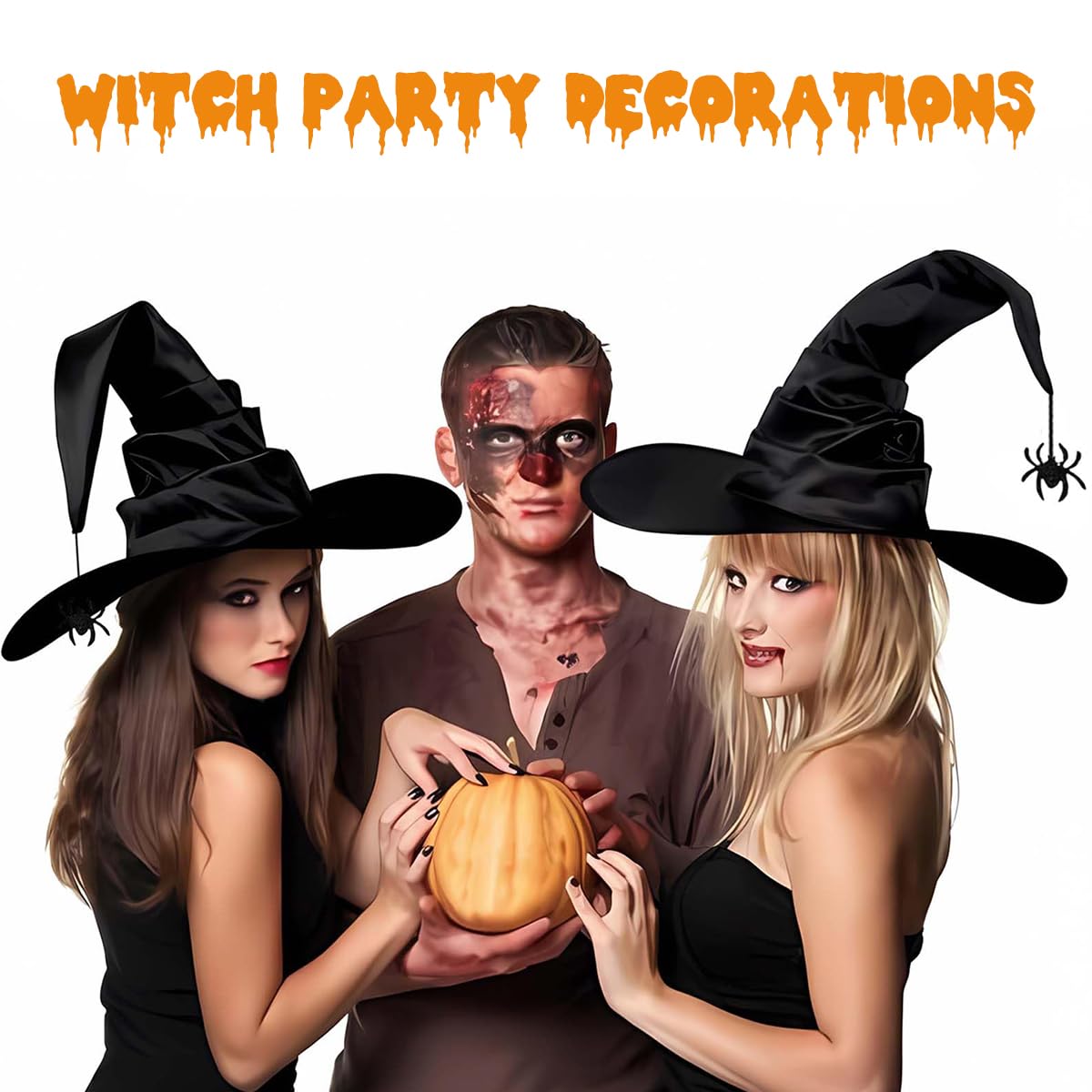 PATPAT Witch Hat and Choker Set for Halloween Cosplay featuring Spider Charm | Women and Girls Dress Up Accessory