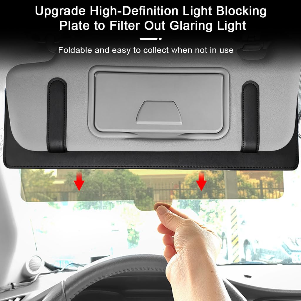 STHIRA Car Sun Visor Extender for Day and Night Driving with 15 in Telescopic Panel | Universal Fit Black Clip On Anti Glare Shield