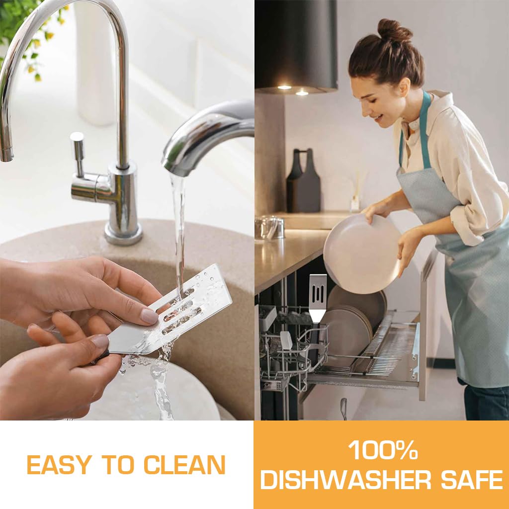 Supvox Mini Metal Serving Spatulas for Kitchen Use with Heat Resistant Handle and Thin Flexible Edge | 8.5 Inch Stainless Steel Set