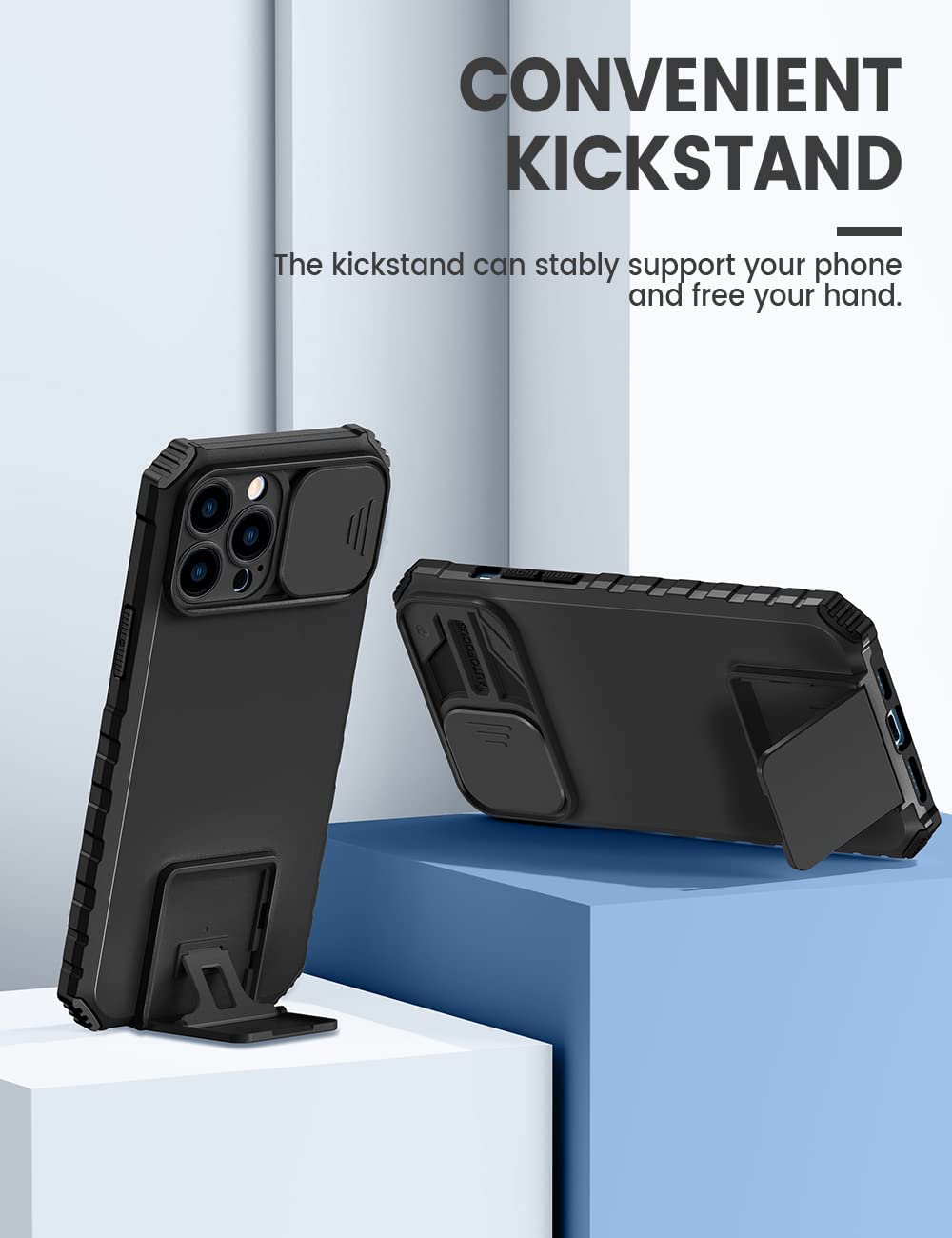 ZORBES Phone Case for iPhone 13 Pro Max 6.7 in with Kickstand and Sliding Lens Cover | Matte TPU Protective Cover