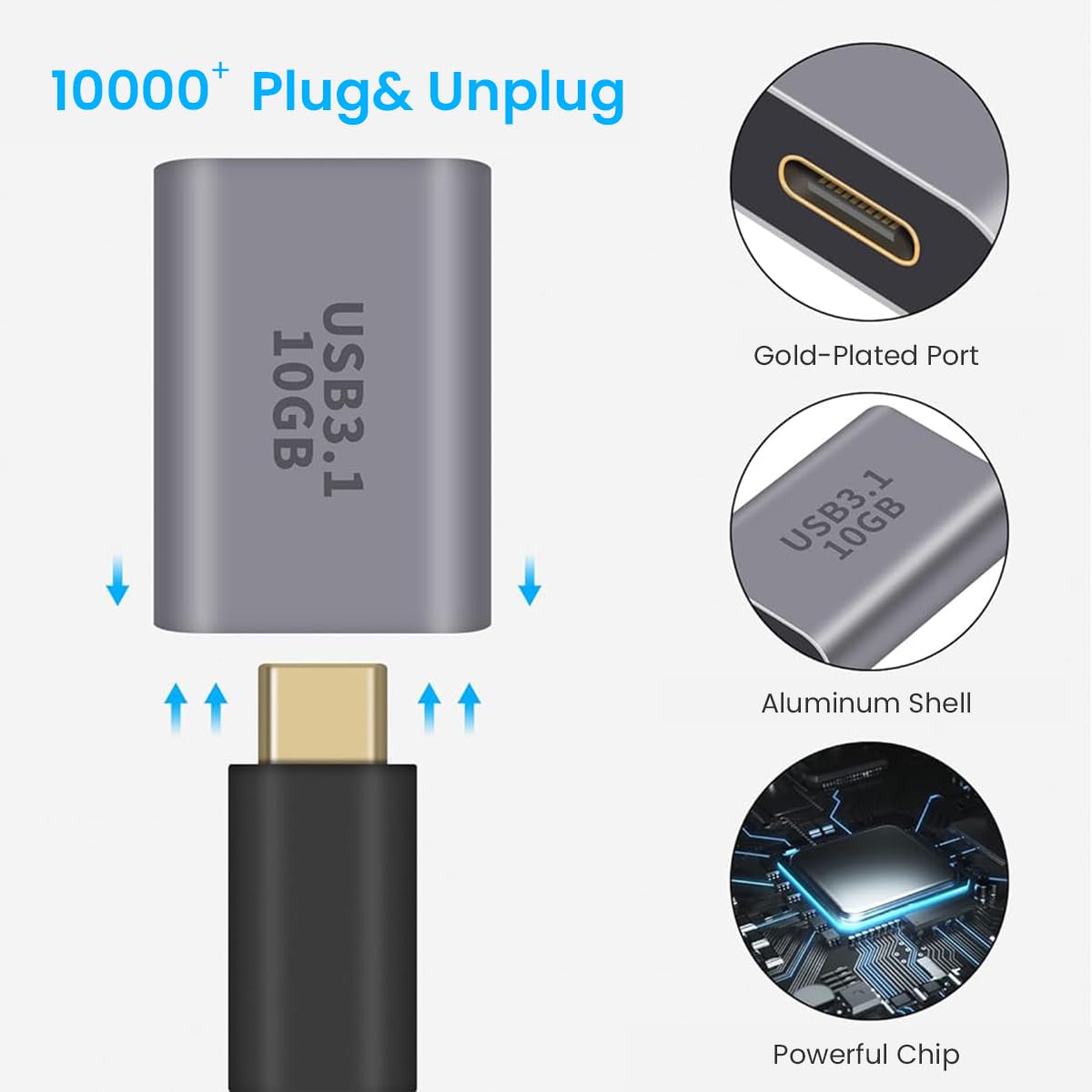 Verilux USB C Female to USB Female Adapter for Laptops and Tablets featuring 10Gbps Data Transfer & 20W OTG Charging | Compact Plug and Play Connector