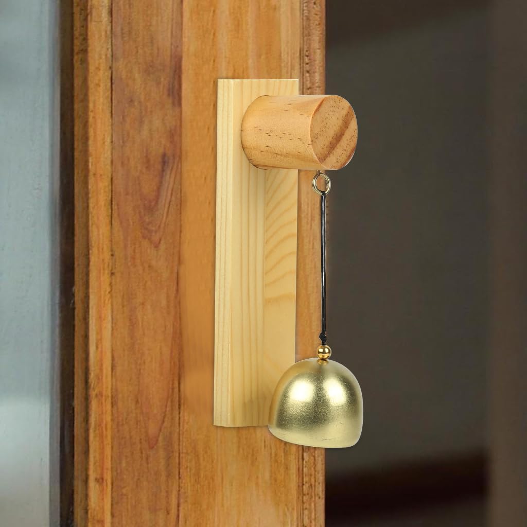 HASTHIP Wooden Door Bell for Home and Shop Entrances with Vintage Wood and Copper Charm