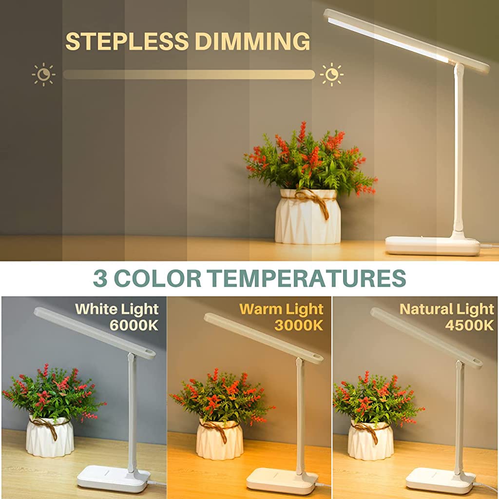 ELEPHANTBOAT LED Table Lamp for Study and Reading with 16pcs Beads 3 Color Touch Control | USB Eye-Friendly Desk Light