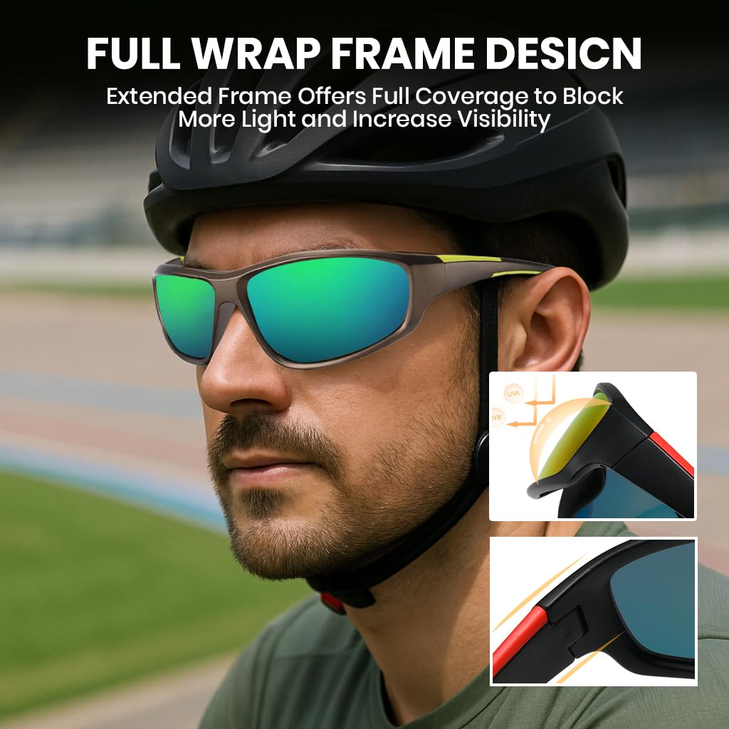 PROBEROS Polarized Riding Sunglasses for Men with UV Protection and Green HD Lenses