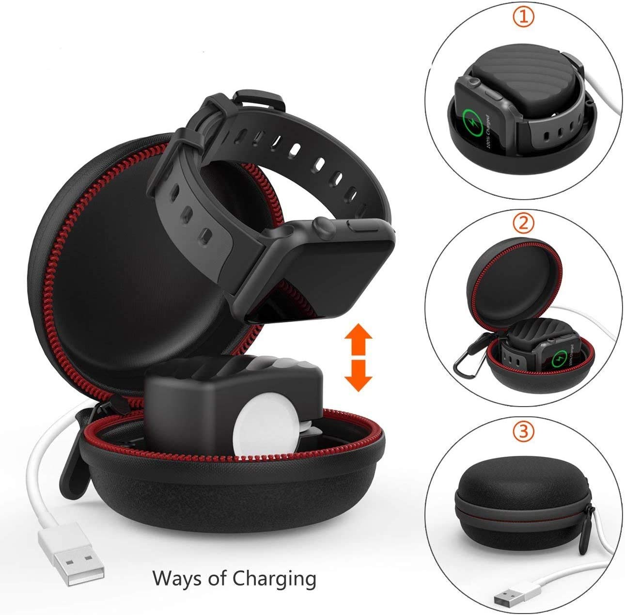 ELEPHANTBOAT Travel Case for Apple Watch Charger with Lightweight Waterproof EVA Design | 2PCS Black