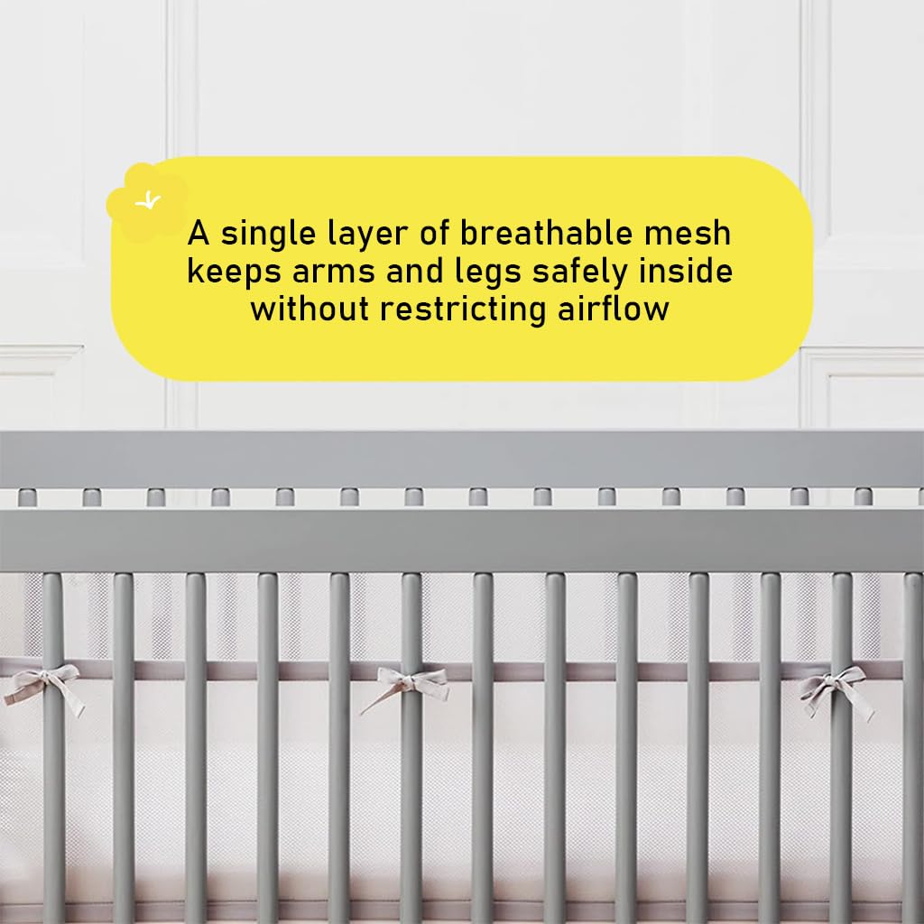 SNOWIE SOFT® Breathable Mesh Fence for Baby Crib Mesh Crib Liner 62 Inches x 11.8 Inches Cuttable Fabric Mesh Fence for Baby Crib Detachable Fabric Fence for Standard Cribs (Not Mini/Solid End Cribs)