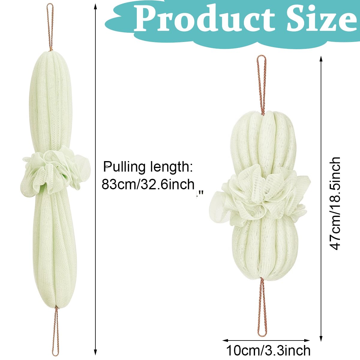 MAYCREATE Bath Shower Loofah Sponge 2 Pack with Dual Rope Handles 24–100 cm | Navy and Green Exfoliating Back Scrubber for Women and Men