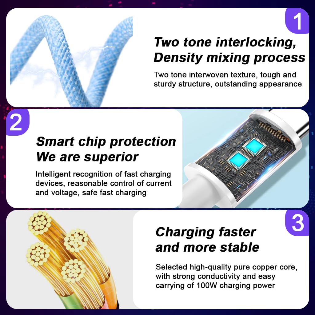 Verilux Type C to Type C Cable for Fast Charging with 100W PD and 6.6ft Silicone Design
