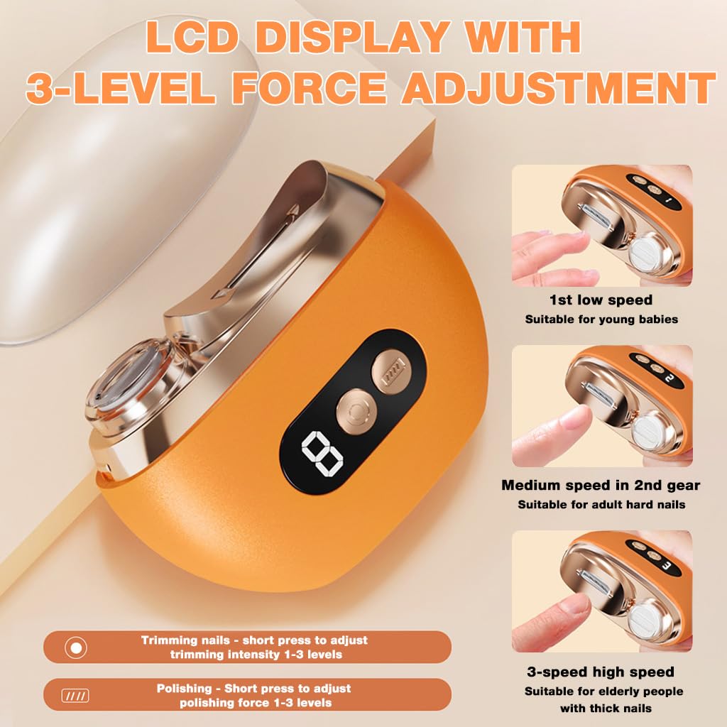 ZIBUYU Electric Nail Trimmer for Baby and Adult Care with LED Light and 3 Speed | USB Cordless 500mAh Nail Filer