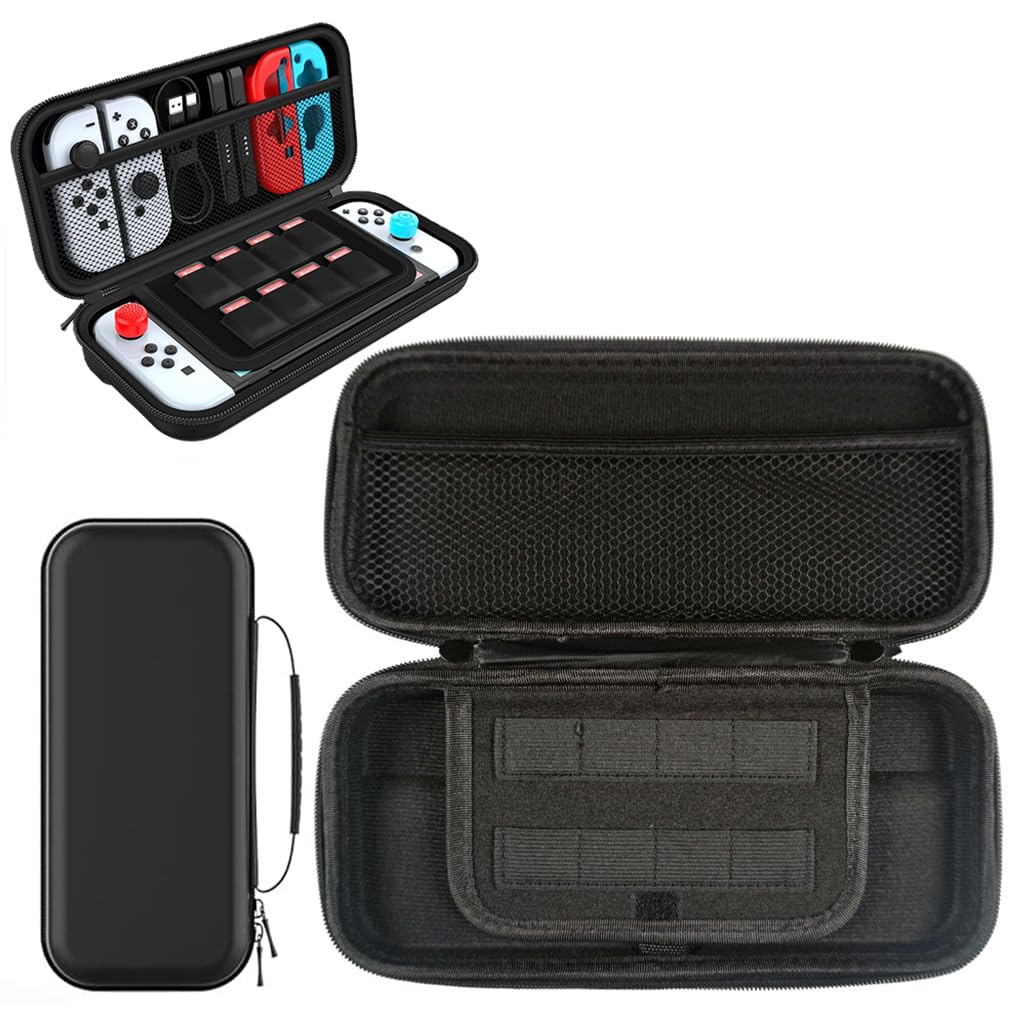 Carrying Case for Switch and Switch OLED featuring 8 Game Slots 6 Button Caps EVA Shell