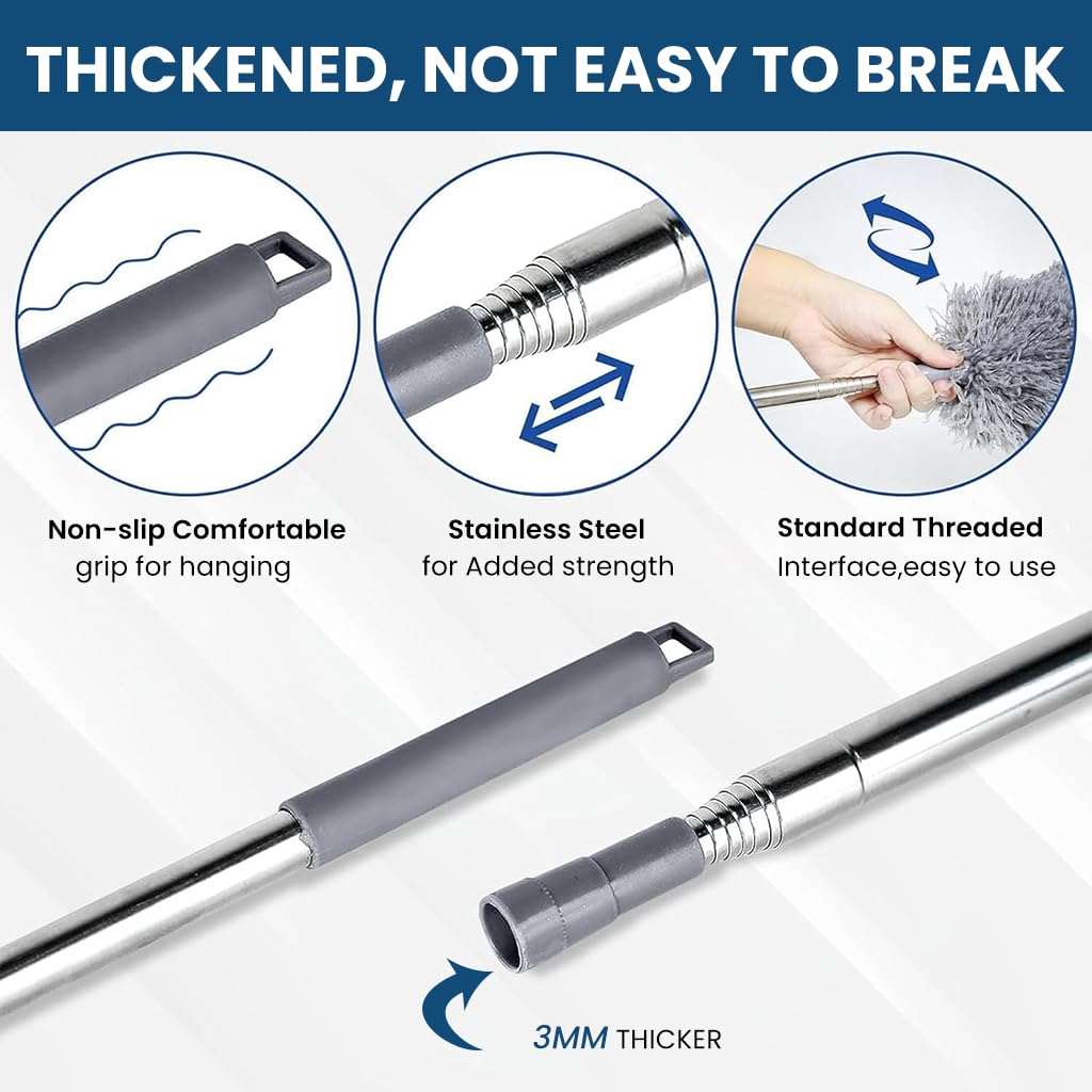 HASTHIP Microfiber Duster Set for Home Cleaning with 1.2 m Extendable Handle & 5 Heads | Reusable