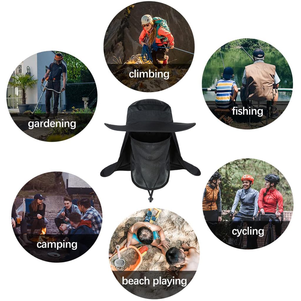 GUSTAVE Hat Cap for Men with 7 in Wide Brim and Detachable Neck Flap | UV Sun Protection for Hiking
