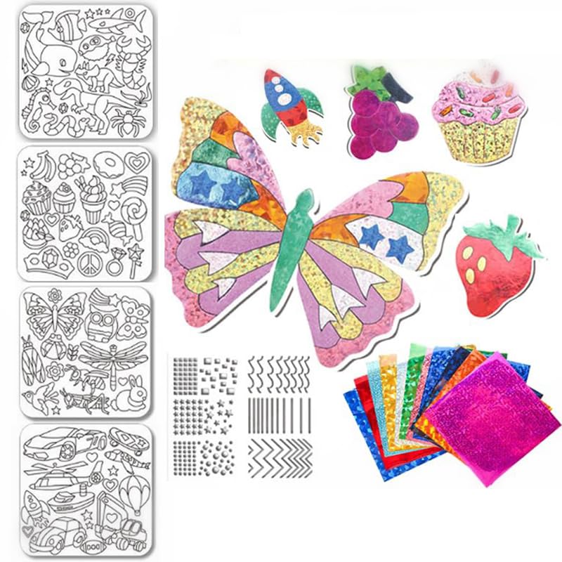 PATPAT DIY Foil Art Kit for Kids with 48 Sheets and 77 Pattern Templates | Fun Educational Craft