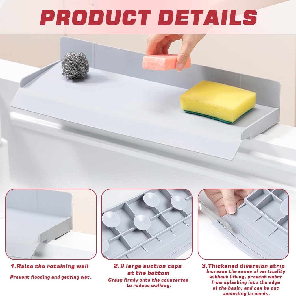 HASTHIP Sink Splash Guard for Kitchen with 17.7 in Coverage featuring L Shape Silicone & Suction Cups