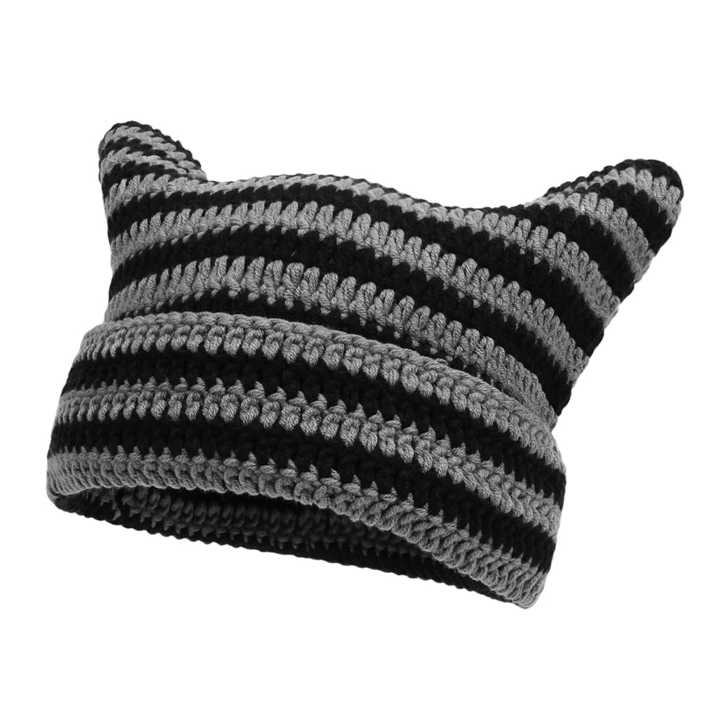 SANNIDHI Winter Cap for Women featuring Crochet Cat Ear Design and Warm Knitted Style | Black Beanie for Teen Girls