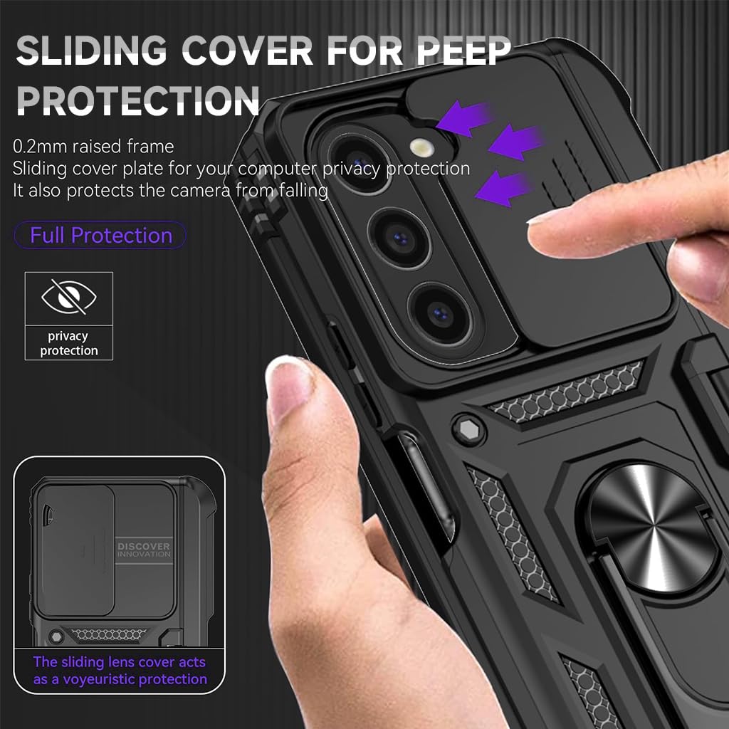 Zeitel Phone Case for Samsung Galaxy Z Fold 6 with Dual Layer Protection and 360 Rotatable Grip | Sliding Camera Lens Shield and Flexible Hinge Design Black