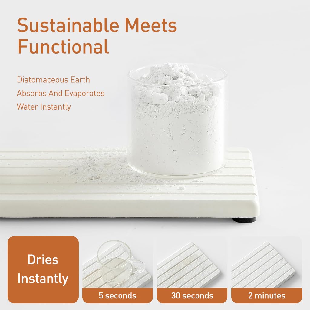 Zibuyu Water Absorbent Diatomite Coasters for Bathroom and Kitchen with 8 Anti Slip Feet featuring 21x10cm Pads | Quick Dry Countertop Protection