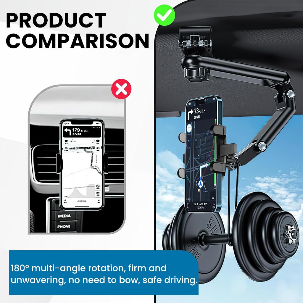 STHIRA Sun Visor Car Phone Holder for Universal Smartphones with 360° Rotation & Telescopic Arm