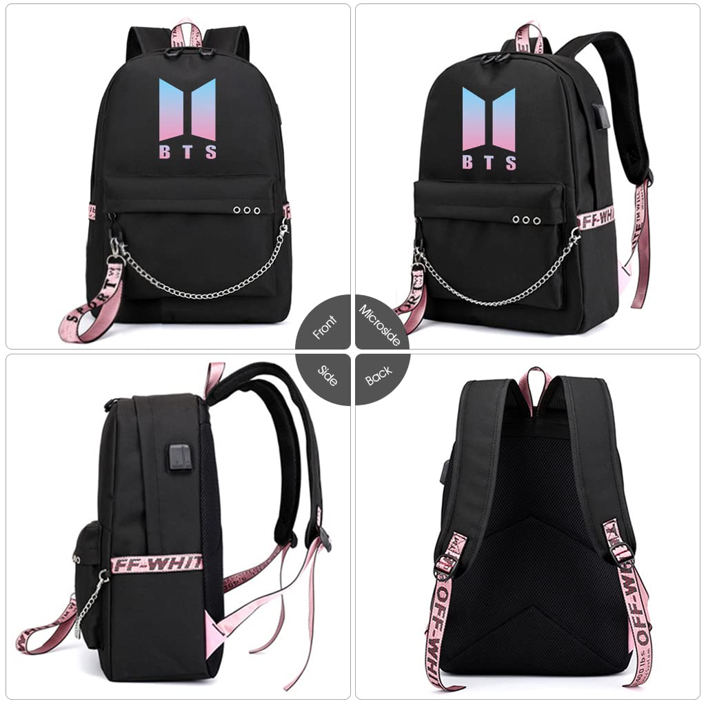 SANNIDHI  Kpop BTS Bangtan Boys Casual Backpack Daypack Laptop Bag School Bag Bookbag Shoulder Bag with USB Charging Port(Black 3)