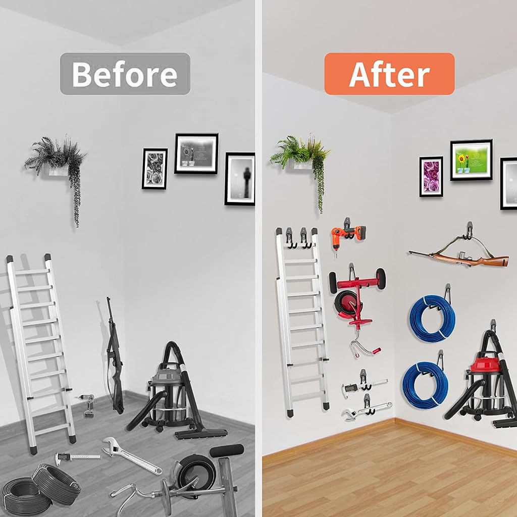 Serplex Garage Hooks for Tools Storage featuring Rubberized Curved Grips and Steel Build | 4 Pack