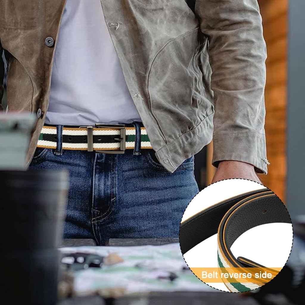 GUSTAVE Reversible Belt for Men featuring Alloy Buckle and 120cm Adjustable Length | Dual Sided PU Leather and Striped Design