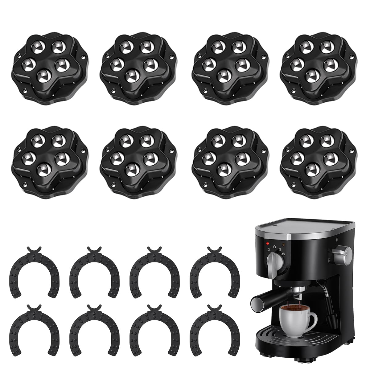 HASTHIP Self Adhesive Caster Wheels for Furniture with Brake Pads and 360° Swivel | 8Pcs Set Supporting 150kg Load