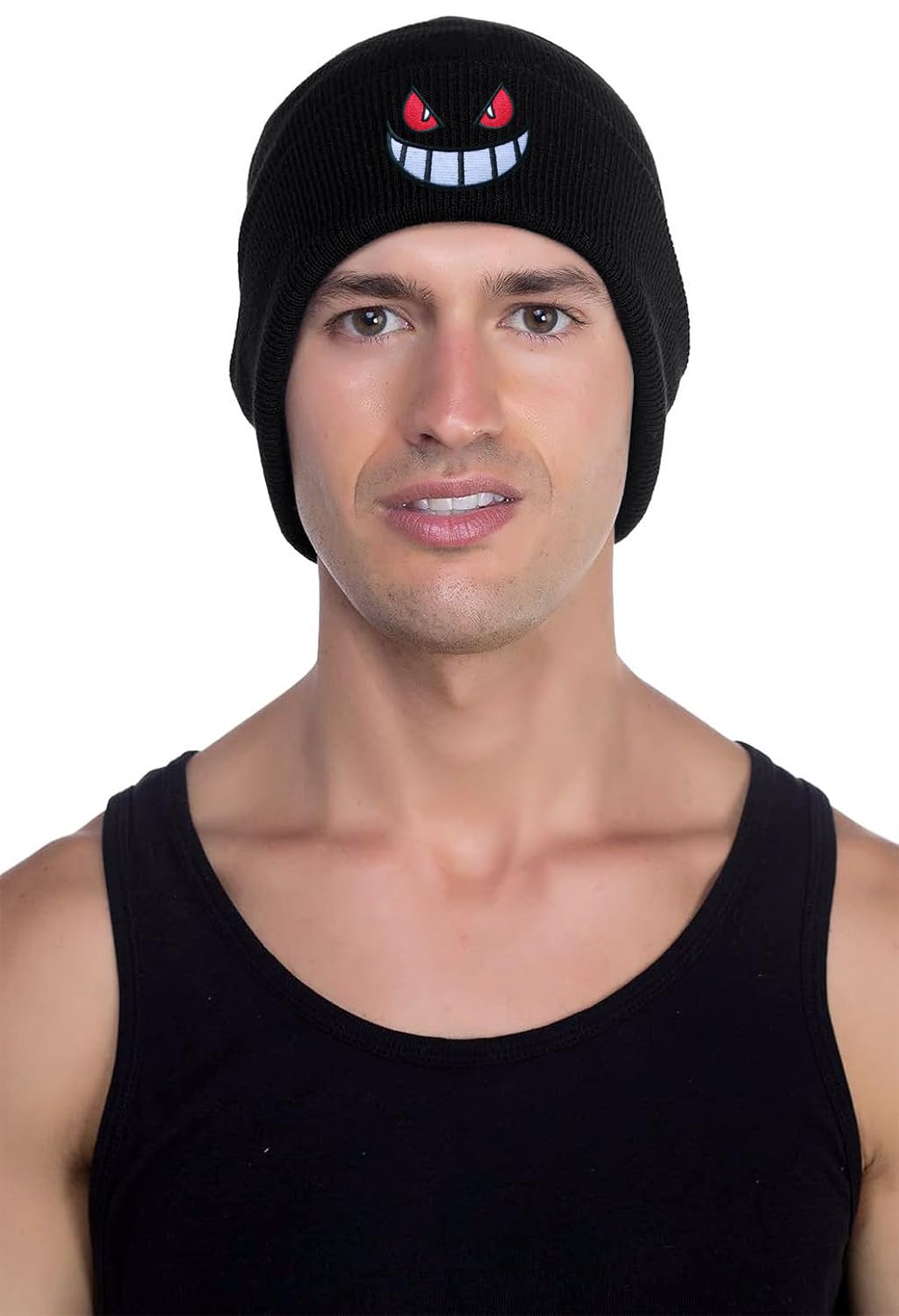 PALAY Winter Beanie Hat for Men and Women with Demon Emoji Embellishment | Soft Acrylic Knit