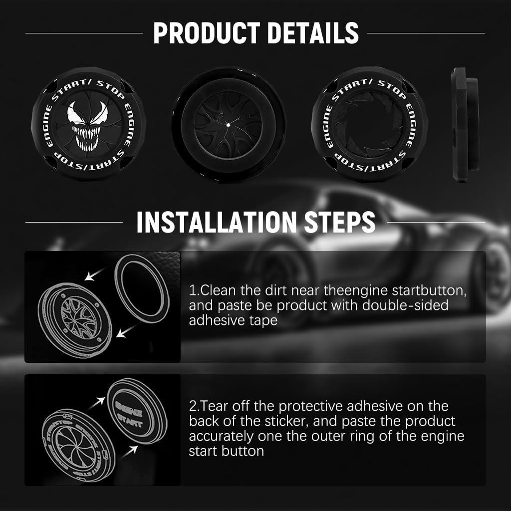 STHIRA Car Start Button Cover for Universal Vehicles with Venom Theme ABS Material | Interior Protection and Easy Installation