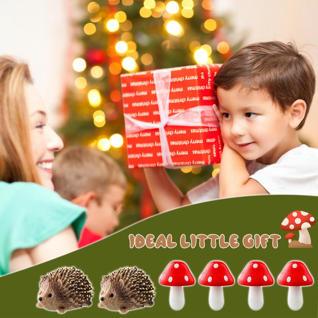 Supvox Miniature Garden Decor for Fairy Landscapes with 6Pc Resin Hedgehogs and Mushrooms