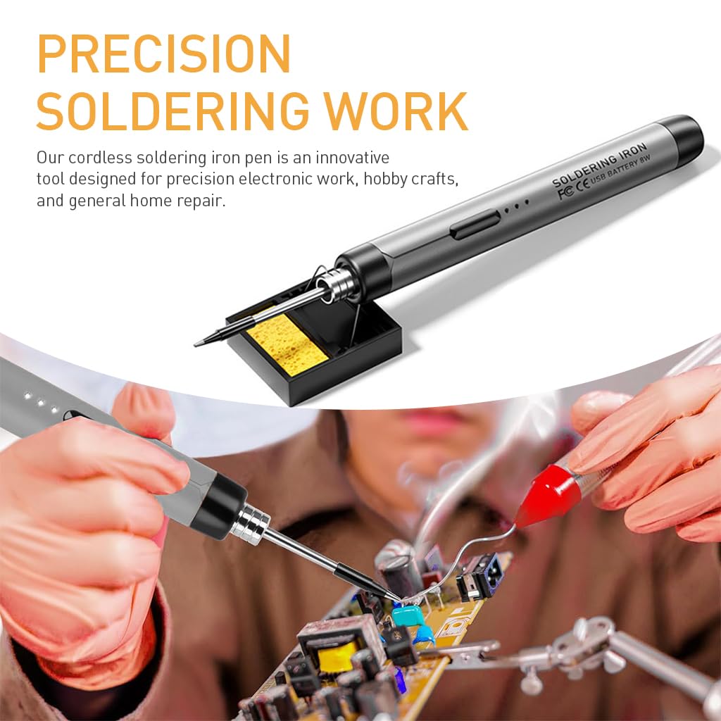 Serplex® Cordless Soldering Iron Pen Kit 3 Adjustable Temperature Electric Soldering Iron Pen Set USB Rechargeable Portable Soldering Iron Kit with Soldering Iron Stand, Rosin Flux, Storage Case