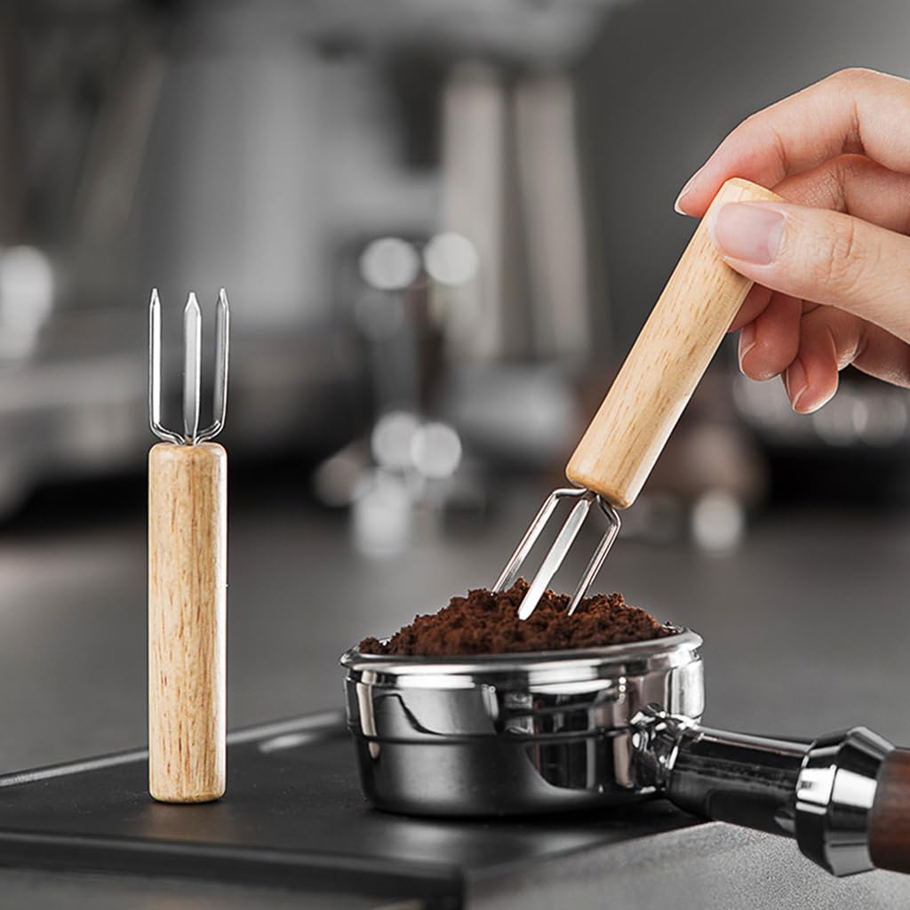 ZIBUYU Coffee Stirrer for Espresso with Three Tong Design and Wooden Handle | Stainless Steel Tool