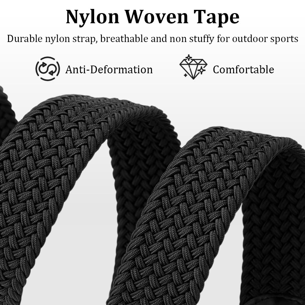 GUSTAVE Black Belt for Men with Quick Release Metal Buckle 125cm | Elastic Braided Nylon Strap for Formal and Casual Wear